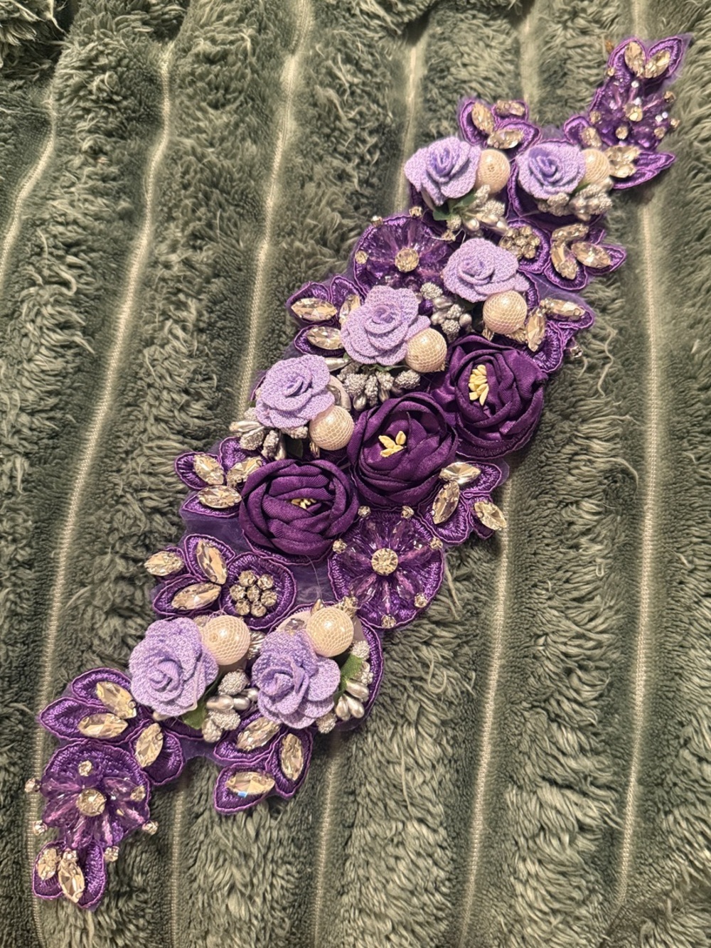 Purple Floral Applique with Bead Accents